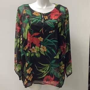 Requirements Black Floral Women's Blouse tropical size 3X